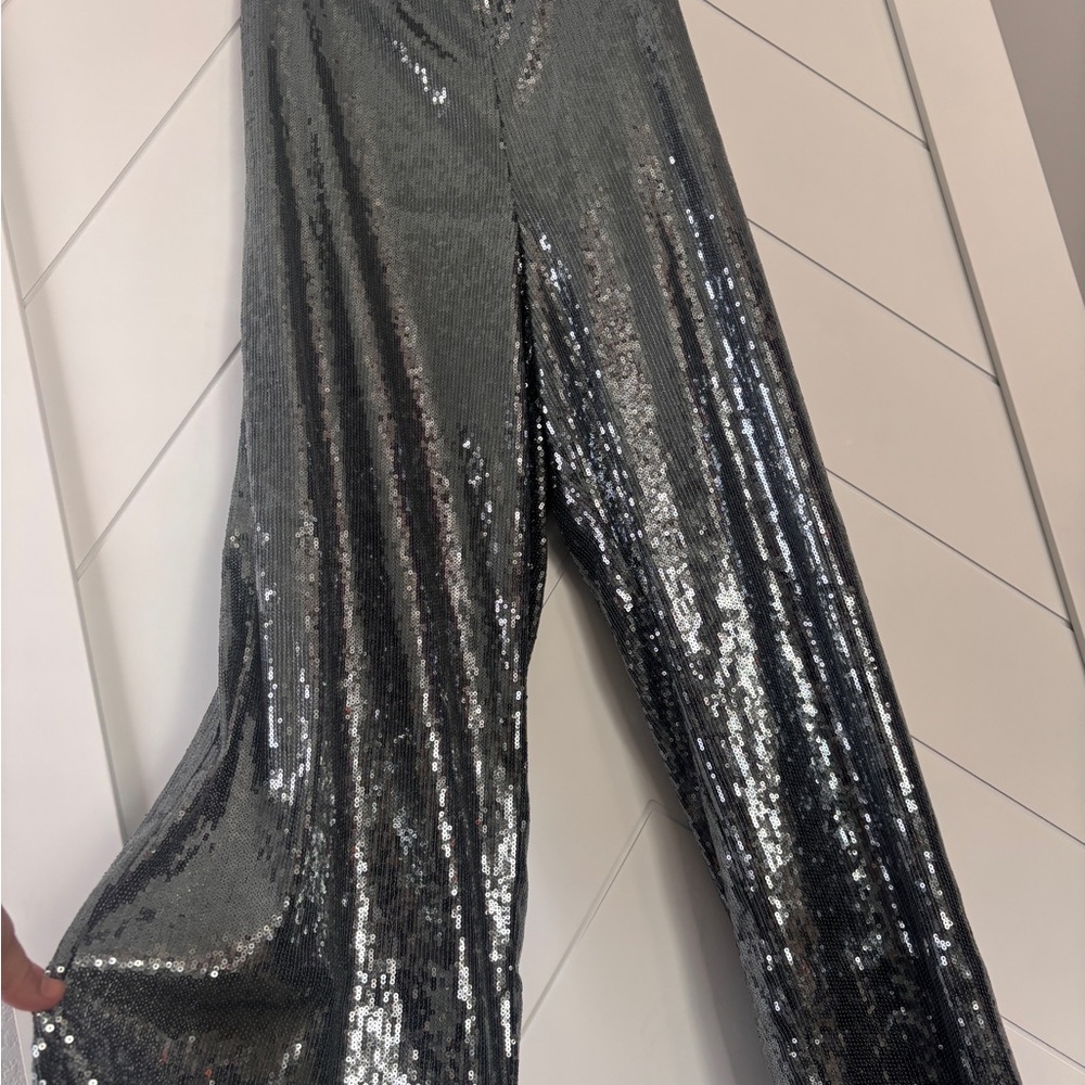 Dark Gray/Silver Sequin Wide Leg Pants